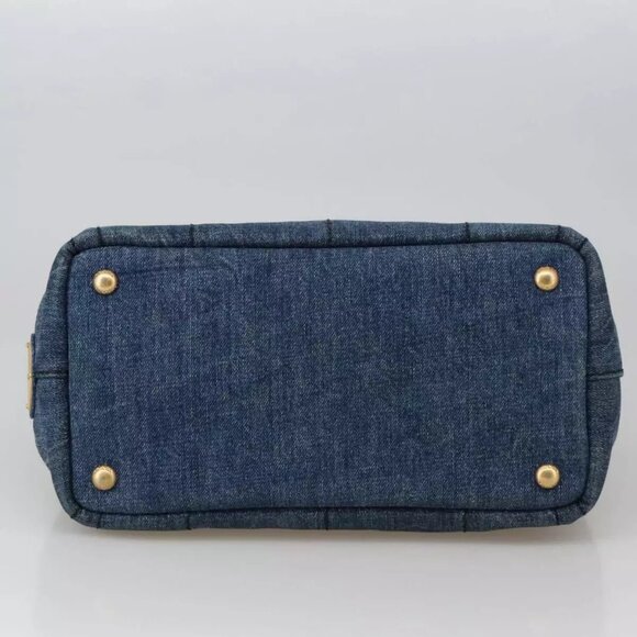 PRADA Canapa PM Hand Bag Denim Blue Gold Auth - Picture 9 of 15